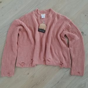 Main strip distressed hem sweater